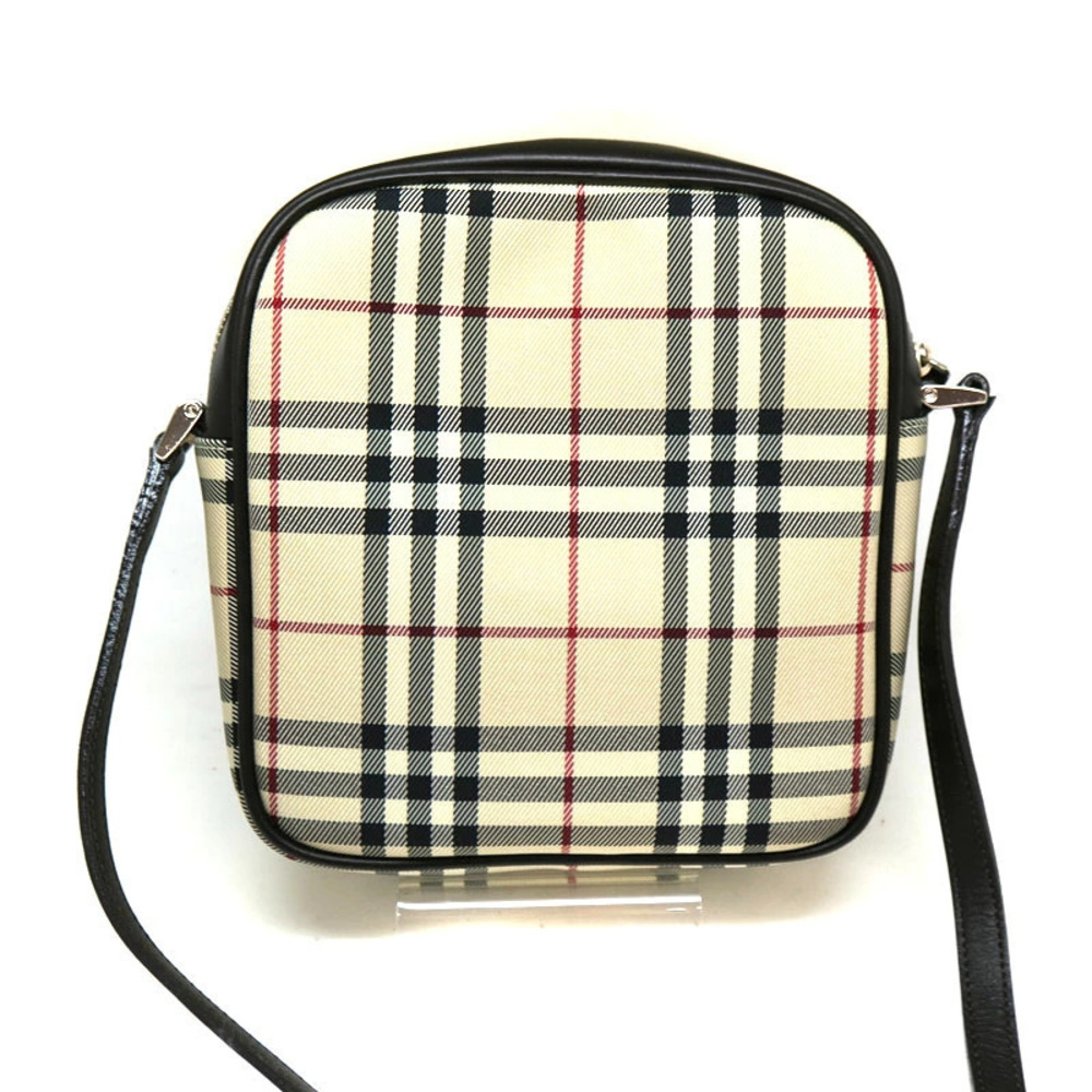 Burberry bag canvas beige leather check shoulder black